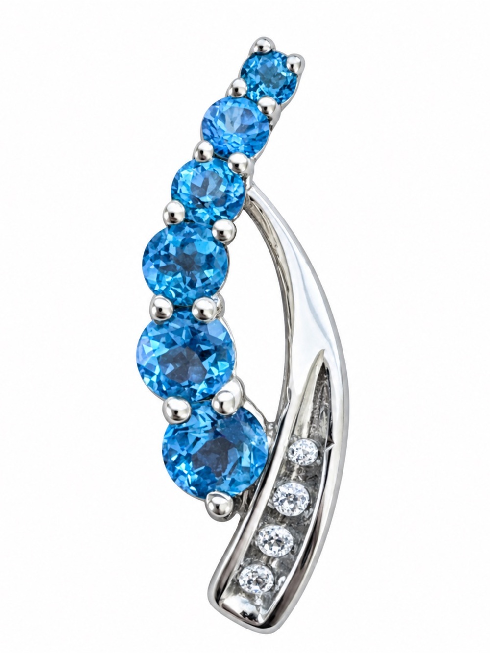 10K White Gold Blue & Clear CZ Curved Pendant 1.3g
